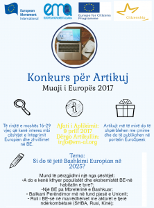 EU Day Poster- Konkursi i Artikullit me te mire 2017.